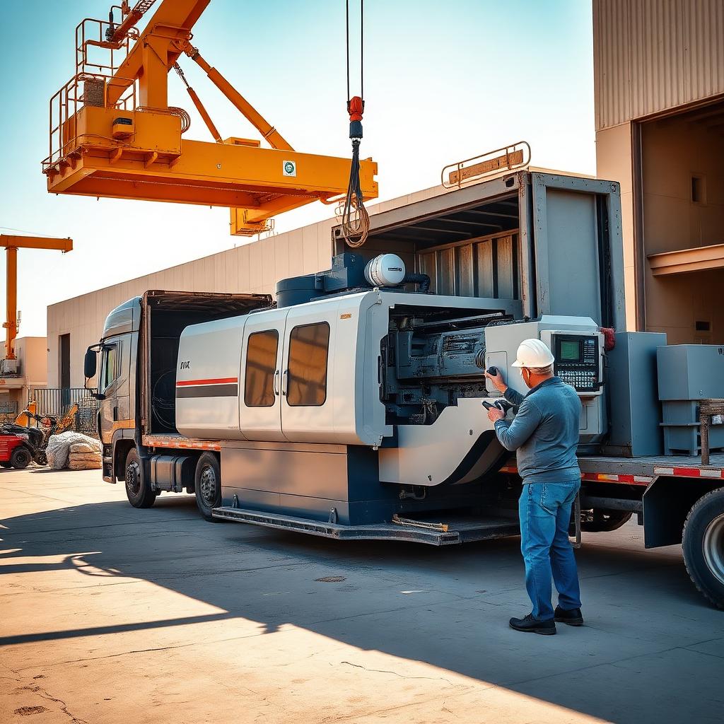 تنزيل ماكينة CNC باستخدام رافعة عند العميل
